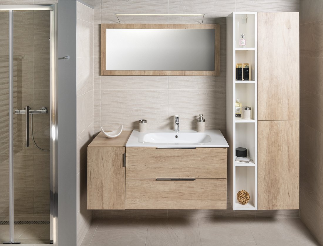 Idee amenajare baie mobilier Cirasa stejar Idee amenajare baie mobilier Cirasa stejar
