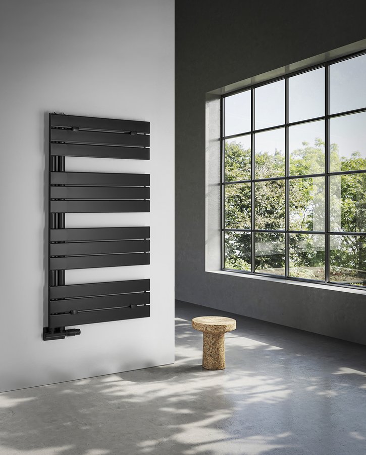 Calorifer portprosop negru elementi laterali racordare valva tur retur cu termostat