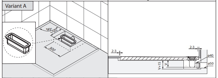 Incastrare cadita dus kazuko in pardoseala