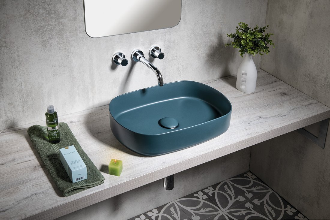 Amenajare baie lavoar Infinity verde petrol cu baterie perete