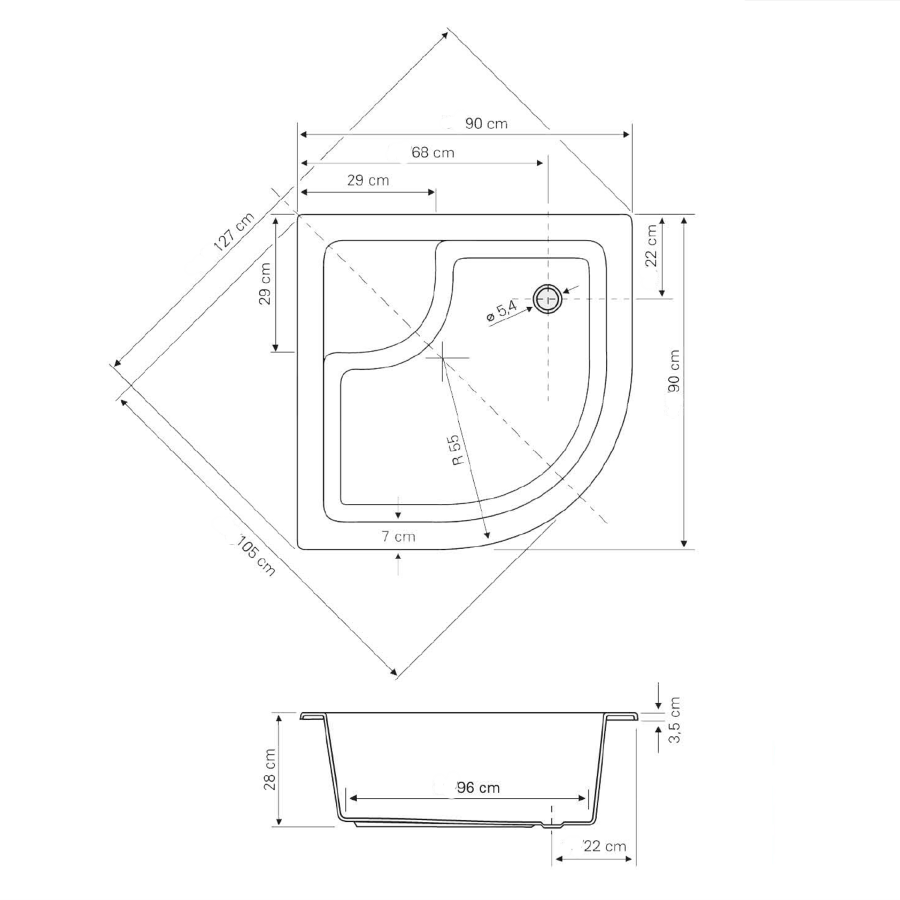 Schita cadita Aqualine inalta 90 x 90 Schita cadita Aqualine inalta 90 x 90
