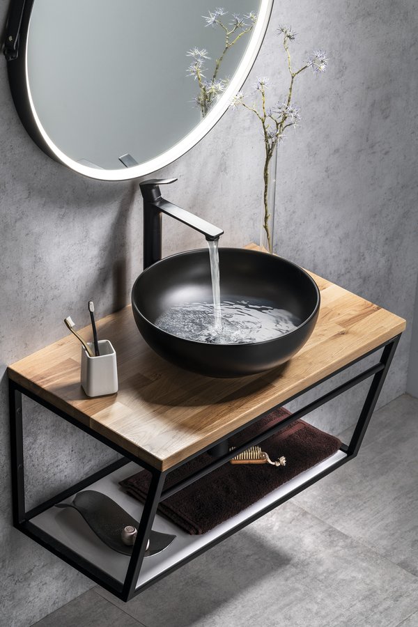 Idee amenajare baie dulap blat stejar