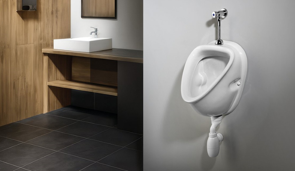 Exemplu montaj robinet cu temporizare pisoar alimentare verticala Aqualine