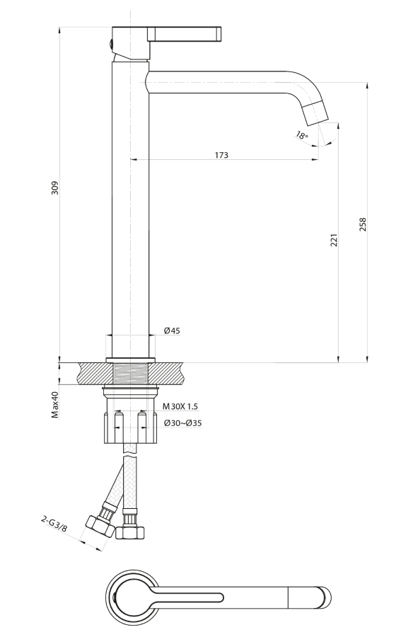 Schita baterie lavoar blat Iconic