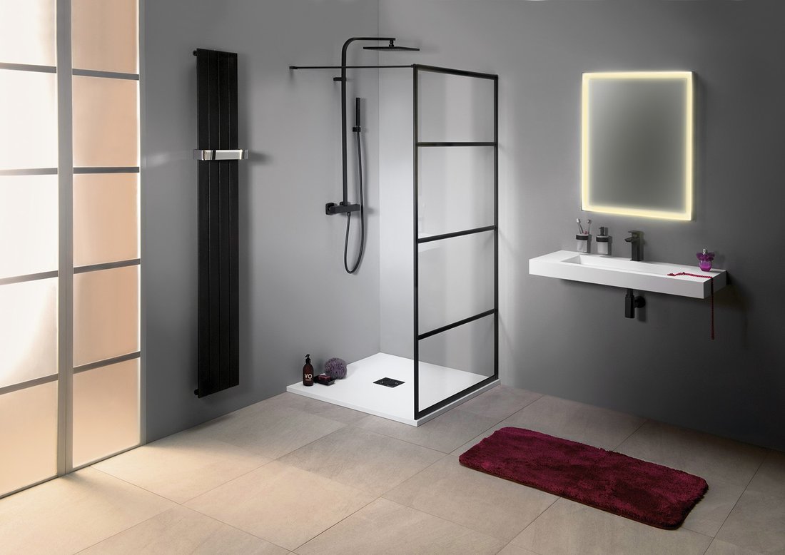 Amenajare baie cabina walk in profile negre Gelco Cure