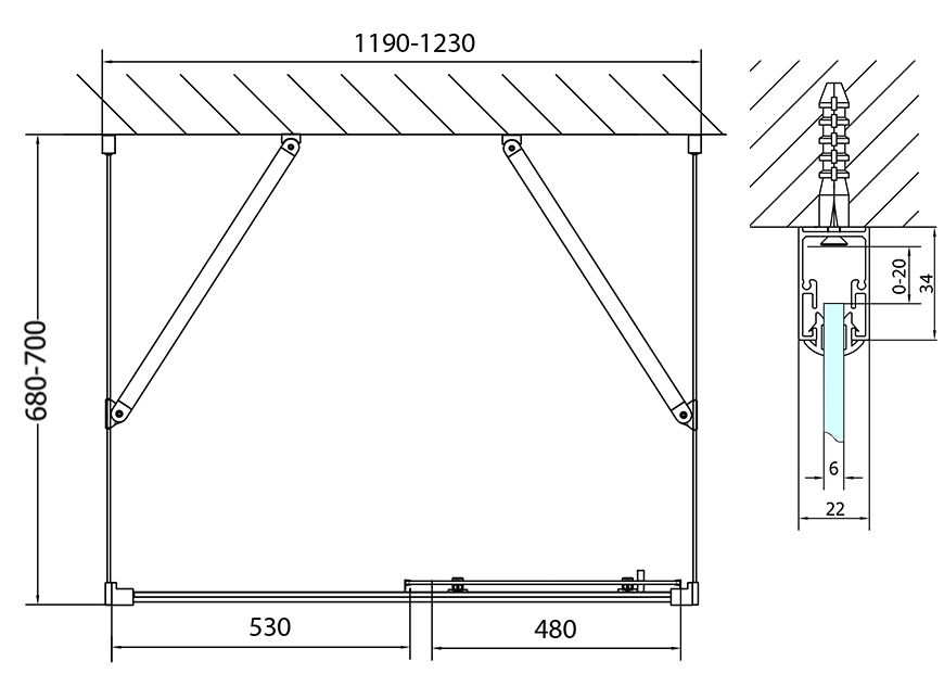 Schita tehnica cabina dus trei laturi 120x70