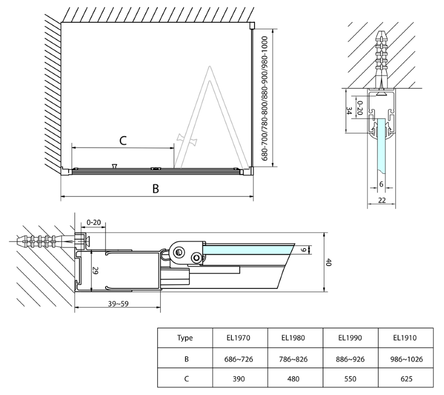 Schite dimensiuni cabina Easy Line Schite dimensiuni cabina Easy Line