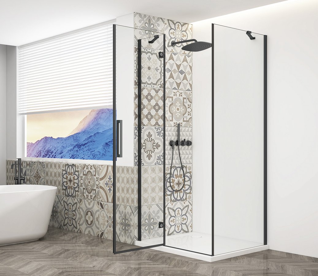 Amenajare baie cabina dus sticla transparenta profile negre Gelco Trinity