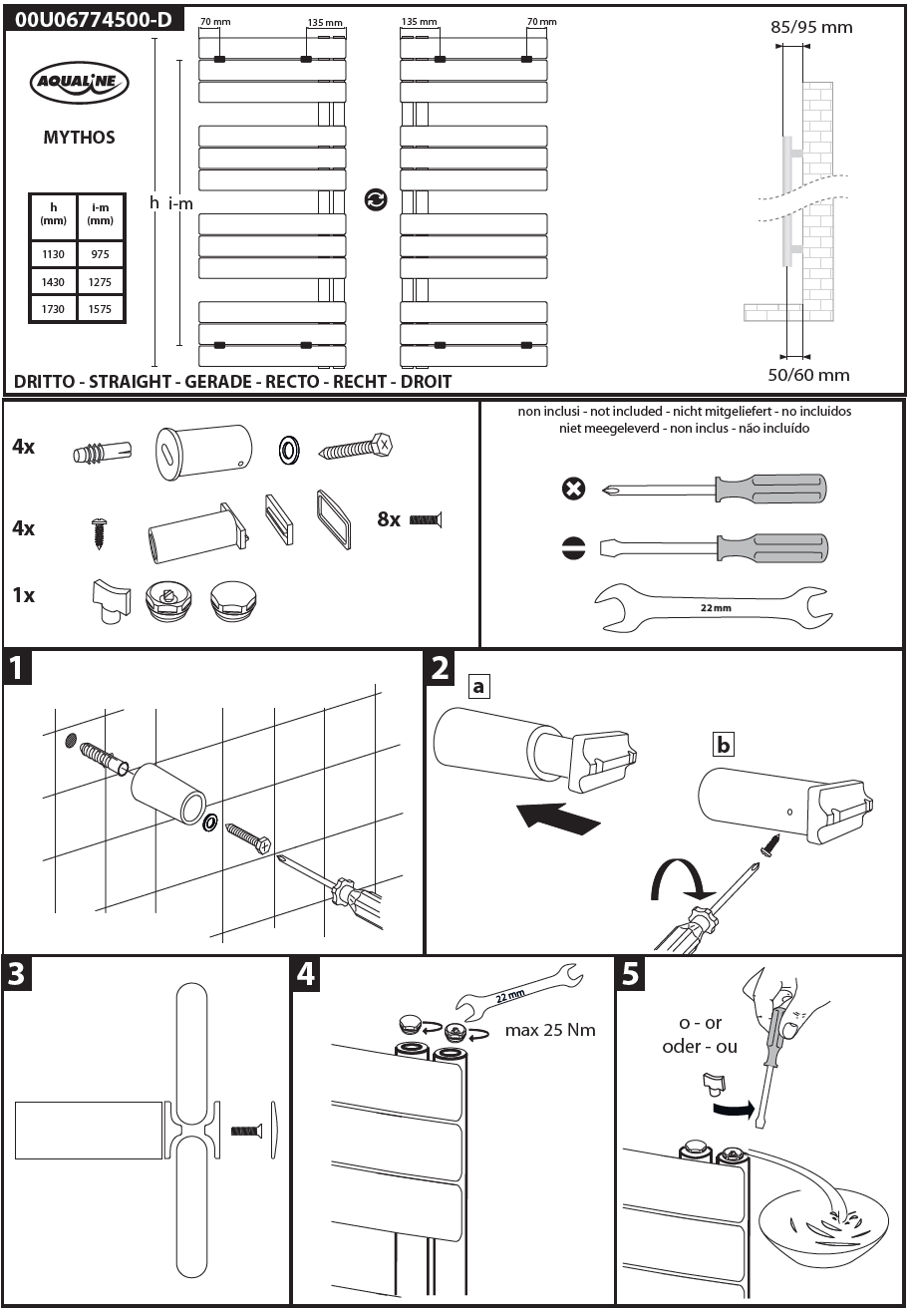 Schita montaj radiator calorifer Aqualline Mythos negru LLM511B