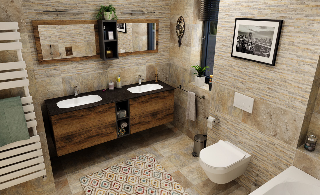 Amenajare baie lavoar sub blat contrast