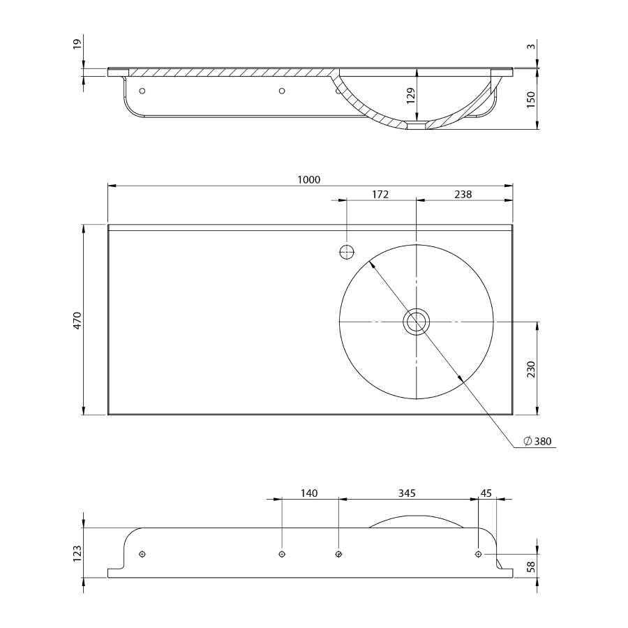 Schita dimensiuni lavoar Sapho Juno JU102