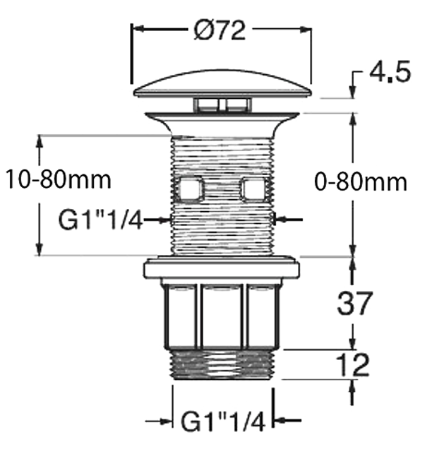 Schita ventil lavoar pentru blat 0-80 mm
