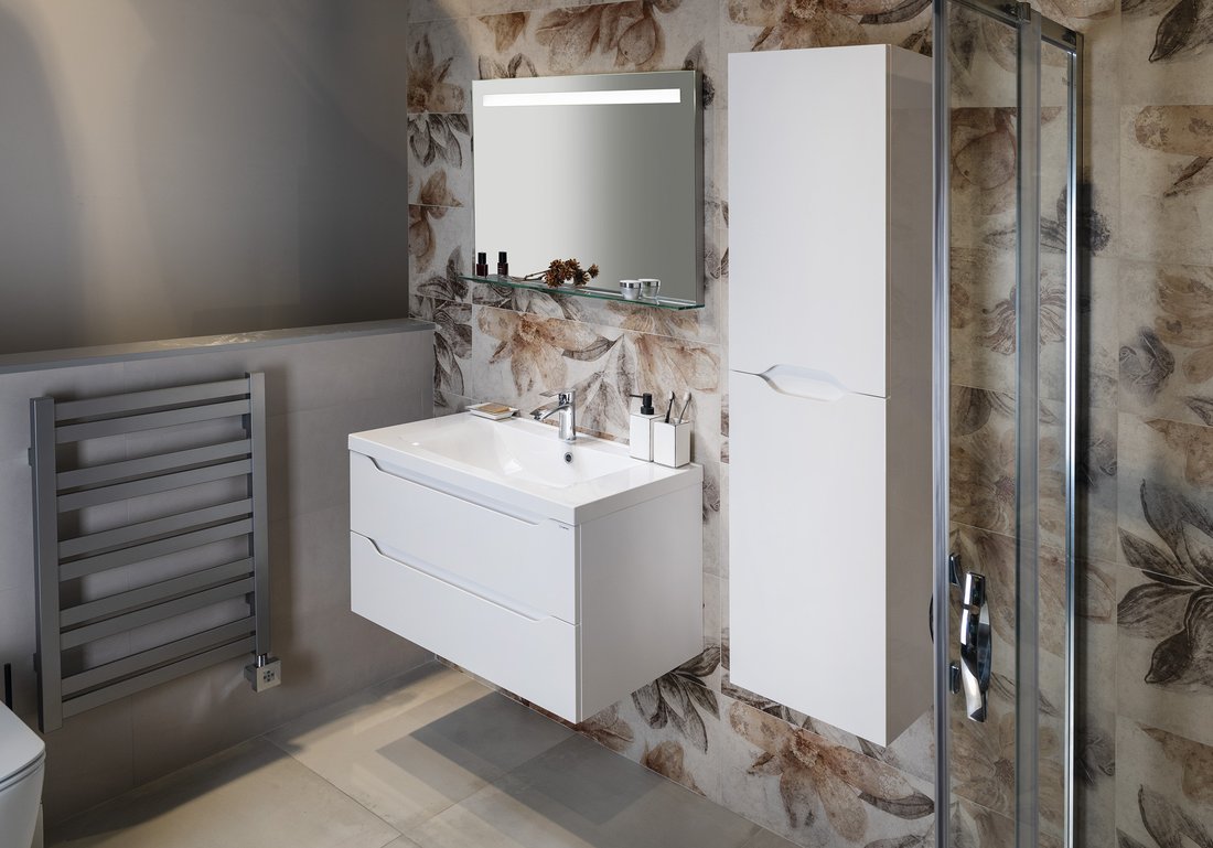 Decor baie cu mobilier si lavoar marmura compozit 80 cm