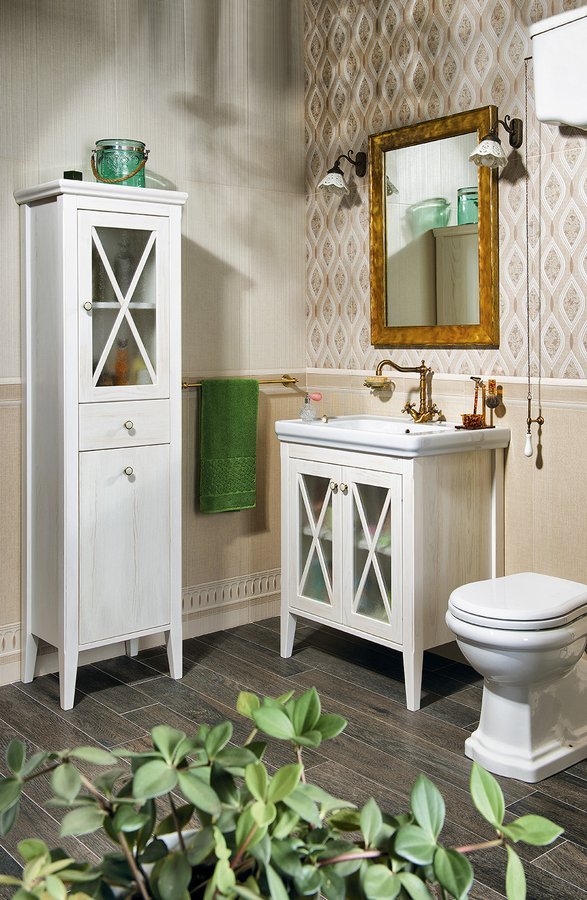 Idee amenajare dulap baie lemn masiv Cross in stil Retro