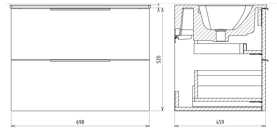 Schita dimensiuni dulap lavoar 70 cm Cirasa Schita dimensiuni dulap lavoar 70 cm Cirasa