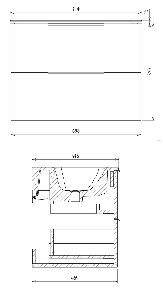 Schita dimensiuni dulap lavoar 70 cm Schita dimensiuni dulap lavoar 70 cm