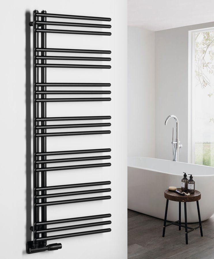 Decor baie radiator asimetric negru 500 W Poseidon