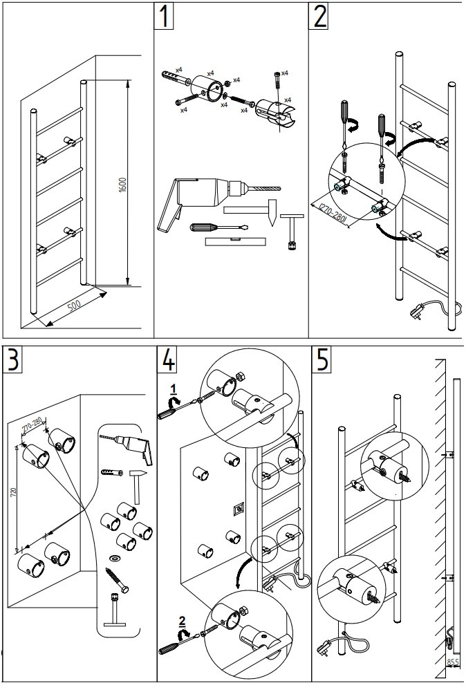 Schita montaj suspendat radiator Karbo