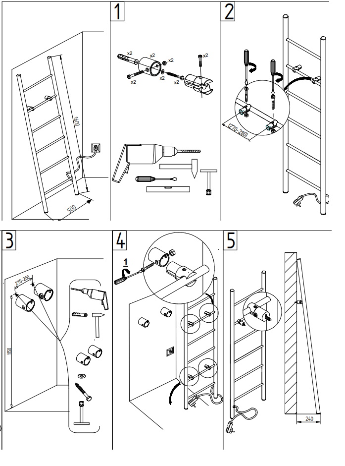 Schita montaj oblic radiator Karbo scara 160 cm