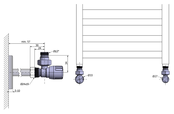 dimensiuni robineti radiator aqualine eco