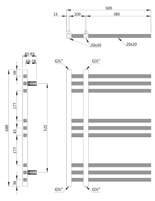 dimensiuni radiator portprosop E 500x688 cromat