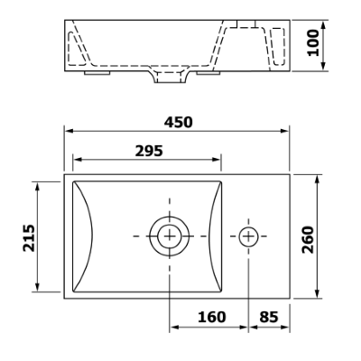 schita dimensiuni lavoar 45x26 dreapta