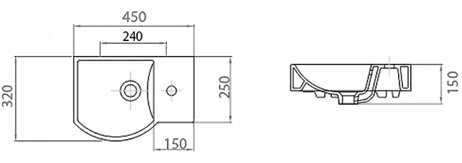 schita dimensiuni lavoar 45x32 dreapta