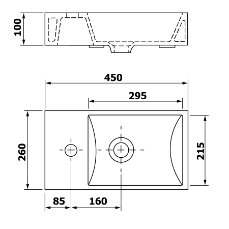 schita dimensiuni lavoar 45x26 stanga
